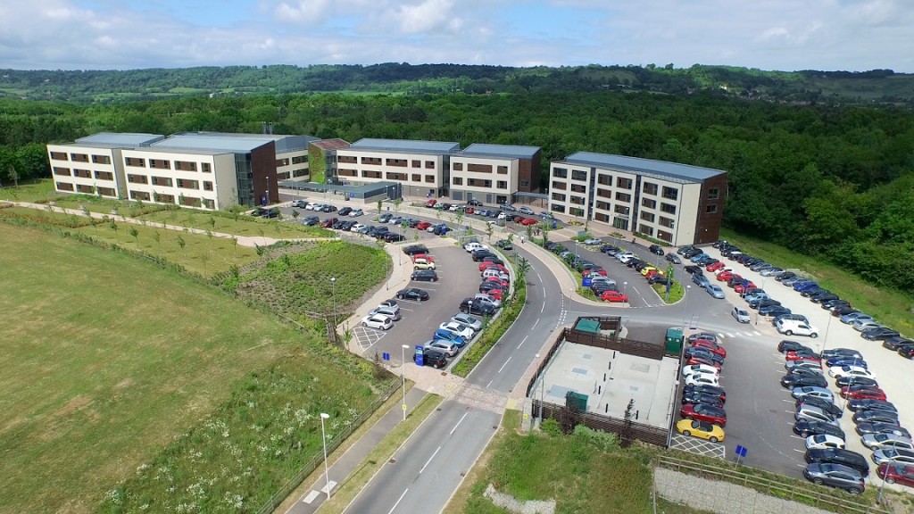 Aerial shot of KIMS Hospital grounds and buildings