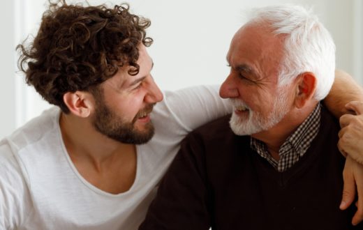 Father and Son talking and laughing